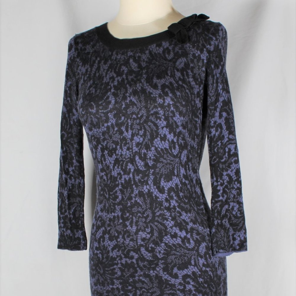 Coporate Goth Womens Blue Black Floral Bow Dress HnM Size Small Cute Pretty